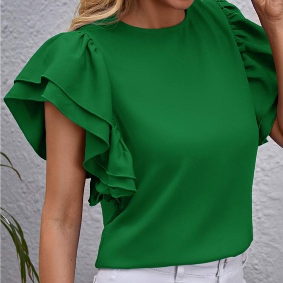 Classic Flutter Butterfly Sleeve Top Blouse Shirt Blue - Picture 12 of 16